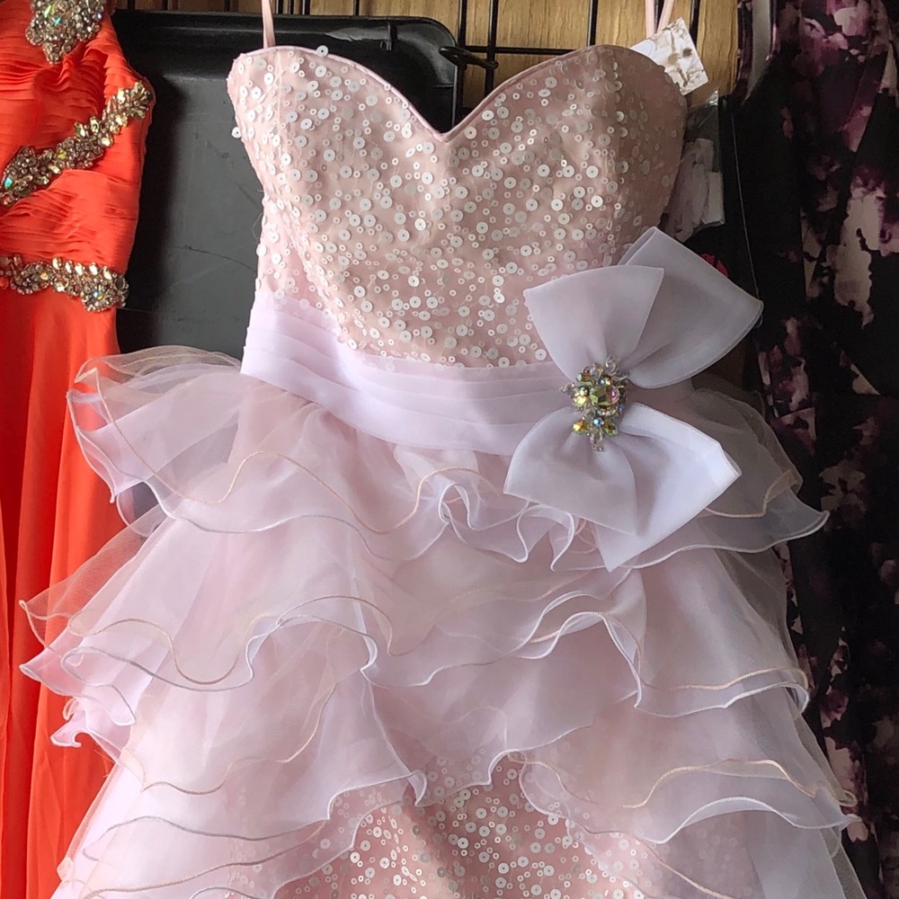 Pink short formal with tulle train NEW w/tags sz 4